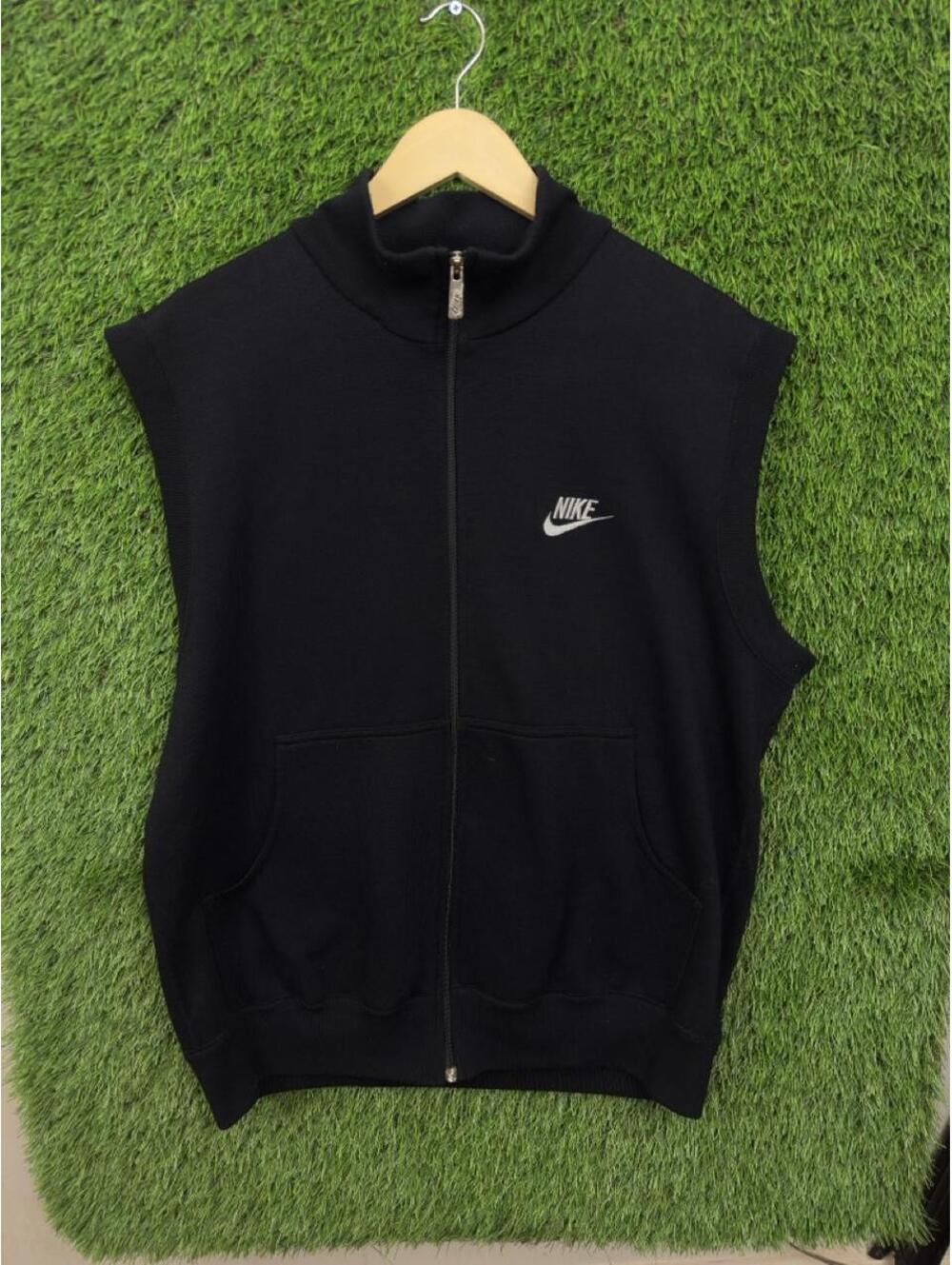 Vintage Nike Full Zip Sleeveless Sweatshirt Vest Black Embroidered Swoosh